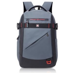 SWISS MILITARY 30L Laptop Travel Backpack for 15.6 Inch Laptop, Unisex Office & College Bag with Luggage Strap, Anti-Theft Pocket, Detachable Key Ring & Expandable Bottle Pocket Grey